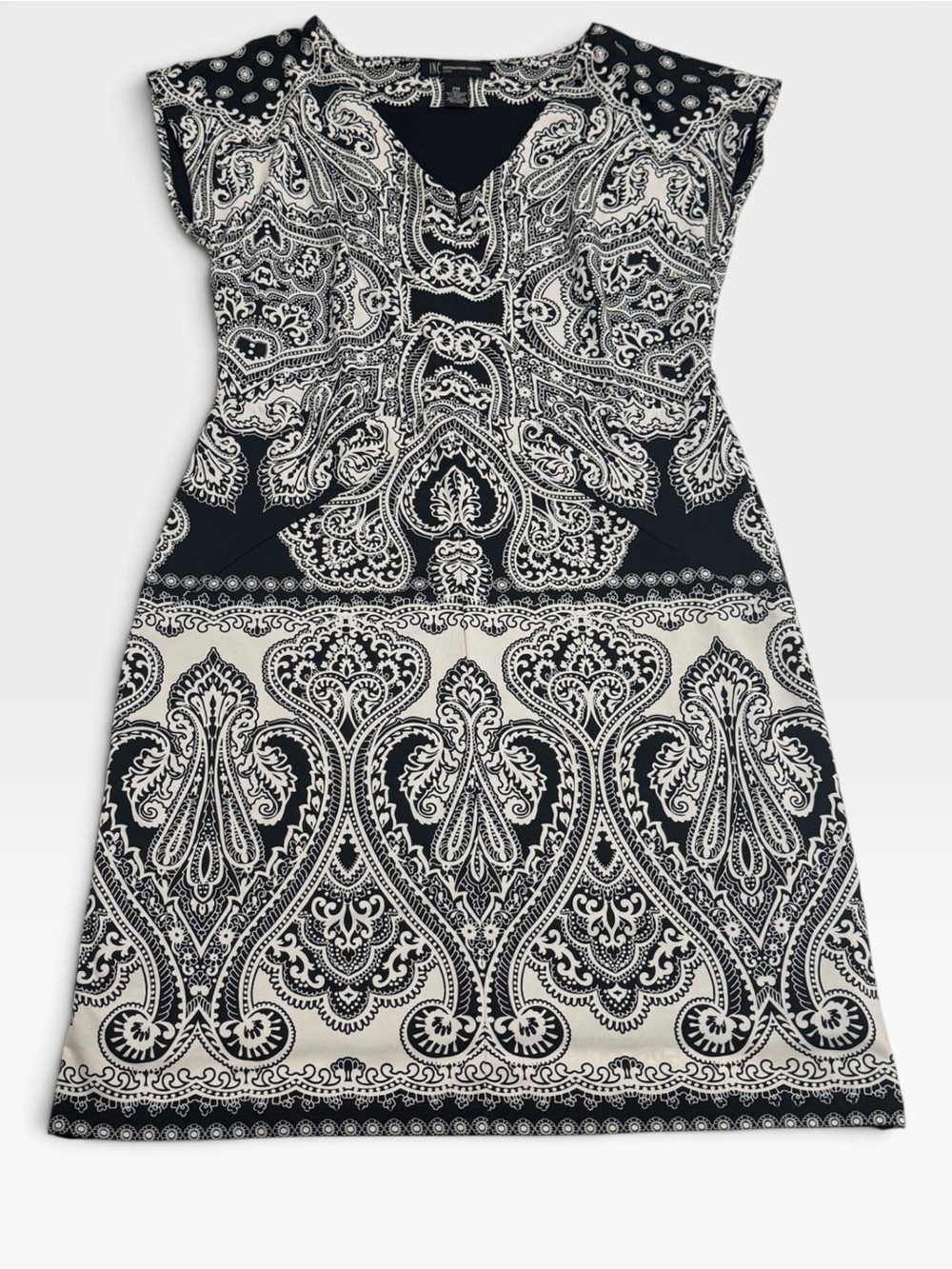 INC International Concepts Black & White Paisley Midi Dress Size Petite Medium